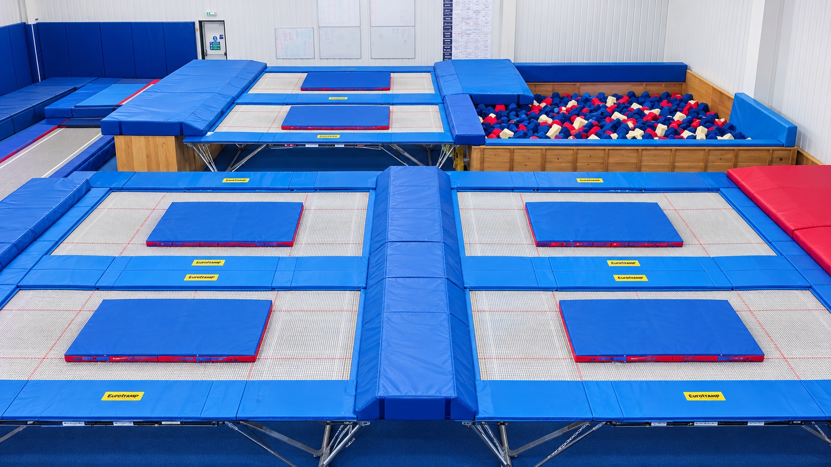 Six competition-grade trampolines and foam pit